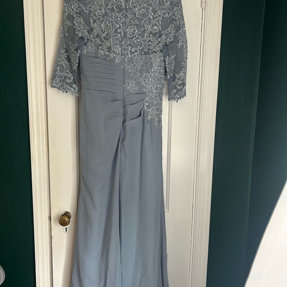 Elegant Lace Overlay Gray Dress